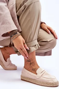 Best Boto Damskie Zamszowe Espadryle Jasnobeżowe Keyla