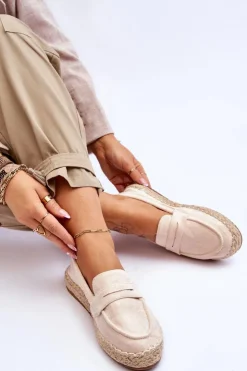 Best Boto Damskie Zamszowe Espadryle Jasnobeżowe Keyla