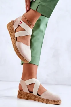 Big Star Shoes Czarne Espadryle*Damskie Zamszowe Espadryle Big Star JJ276038 Beżowe