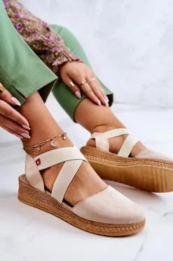 Big Star Shoes Czarne Espadryle*Damskie Zamszowe Espadryle Big Star JJ276038 Beżowe