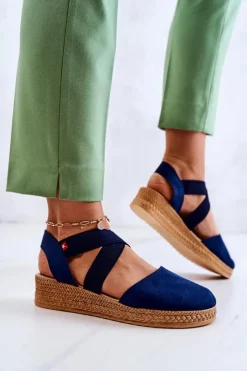 Big Star Shoes Czarne Espadryle*Damskie Zamszowe Espadryle Big Star JJ276037 Granatowe