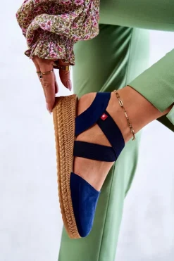 Big Star Shoes Czarne Espadryle*Damskie Zamszowe Espadryle Big Star JJ276037 Granatowe