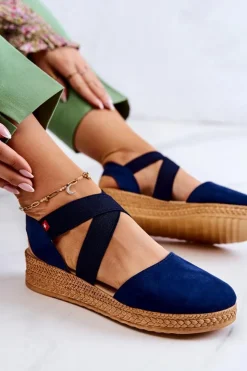 Big Star Shoes Czarne Espadryle*Damskie Zamszowe Espadryle Big Star JJ276037 Granatowe