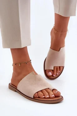 Damskie Evento Damskie Zamszowe Klapki Japonki Beżowe Amite