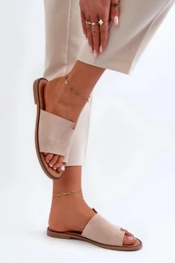 Damskie Evento Damskie Zamszowe Klapki Japonki Beżowe Amite