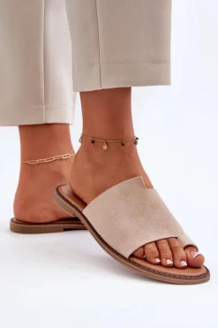 Damskie Evento Damskie Zamszowe Klapki Japonki Beżowe Amite