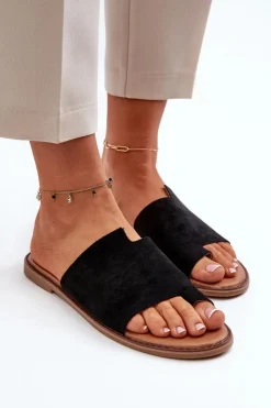 Evento Klapki Damskie Japonki|Klapki Damskie Klasyczne*Damskie Zamszowe Klapki Japonki Czarne Amite Czarny