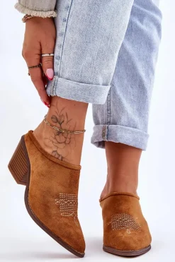 New Boto Damskie Zamszowe Klapki Kowbojki Camel Romina