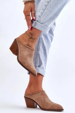 Damskie Boto Damskie Zamszowe Klapki Kowbojki Beżowe Romina