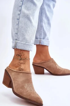 Damskie Boto Damskie Zamszowe Klapki Kowbojki Beżowe Romina