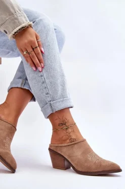 Damskie Boto Damskie Zamszowe Klapki Kowbojki Beżowe Romina