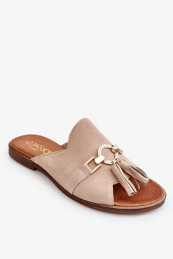 Boto Klapki Damskie Klasyczne*Damskie Zamszowe Klapki Lewski Shoes 3226 Beżowe