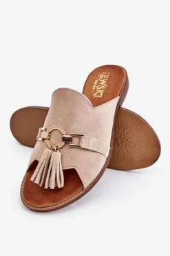 Boto Klapki Damskie Klasyczne*Damskie Zamszowe Klapki Lewski Shoes 3226 Beżowe