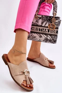 Boto Klapki Damskie Klasyczne*Damskie Zamszowe Klapki Lewski Shoes 3226 Beżowe