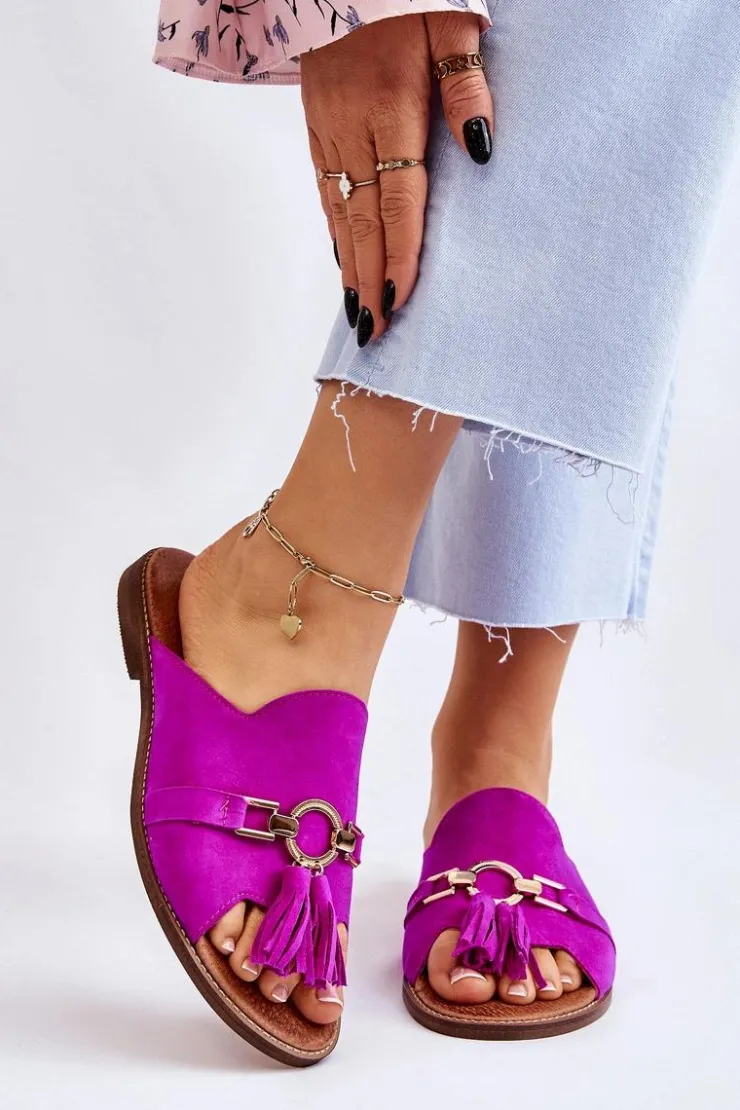 Outlet Boto Damskie Zamszowe Klapki Lewski Shoes 3226 Fuksja