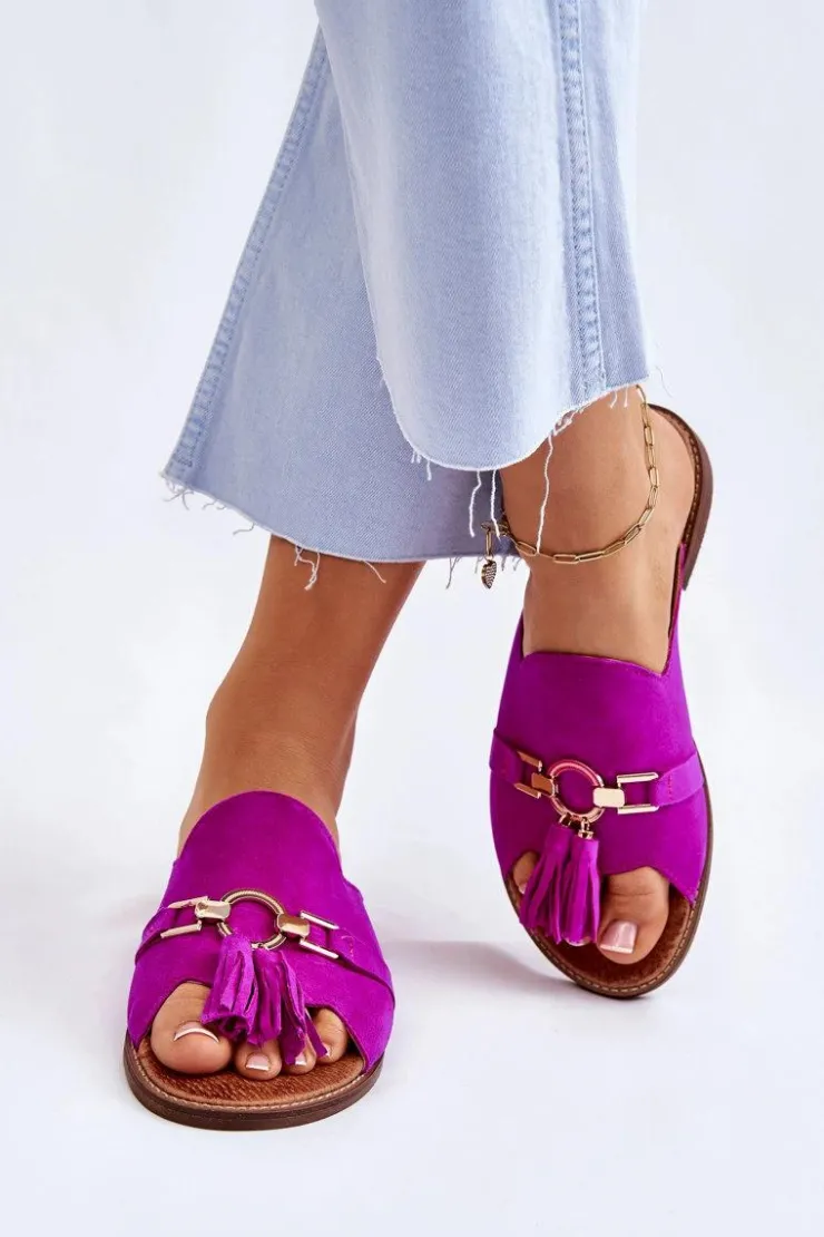 Outlet Boto Damskie Zamszowe Klapki Lewski Shoes 3226 Fuksja