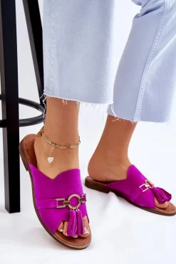 Outlet Boto Damskie Zamszowe Klapki Lewski Shoes 3226 Fuksja