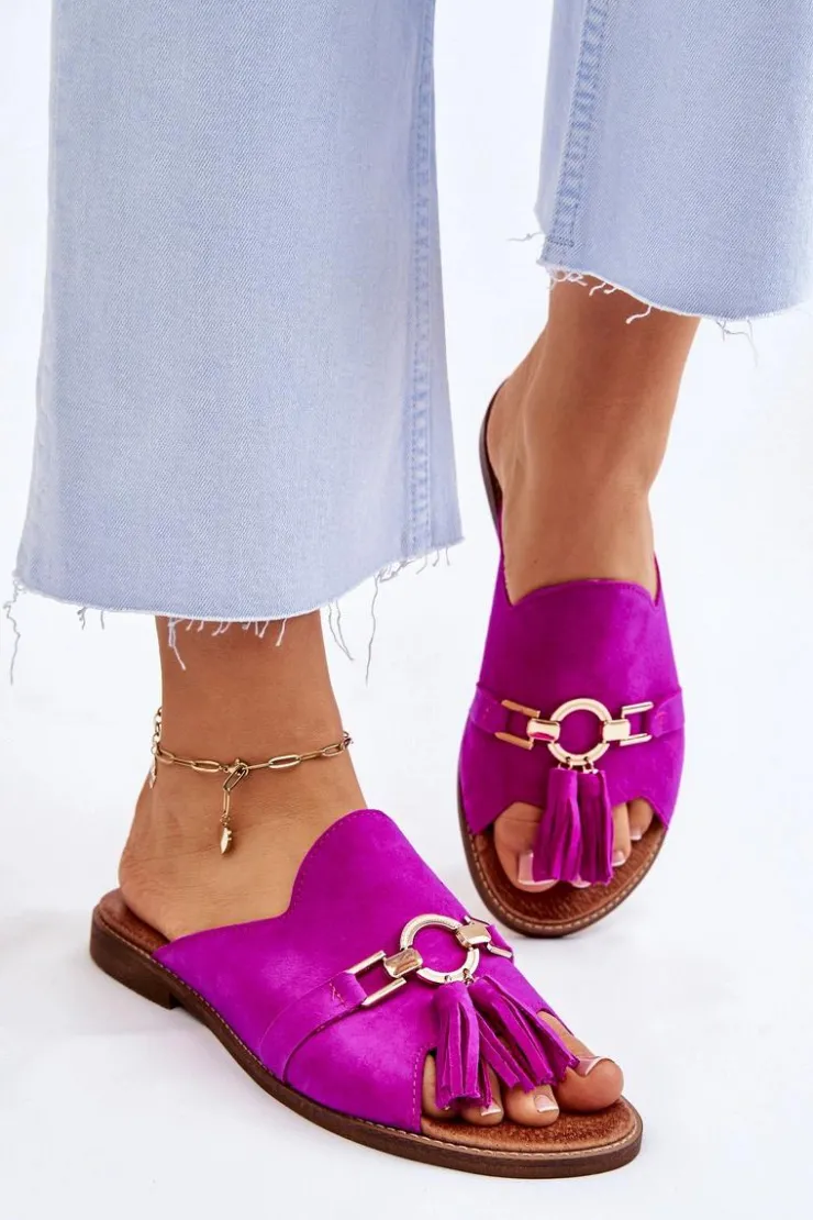 Outlet Boto Damskie Zamszowe Klapki Lewski Shoes 3226 Fuksja