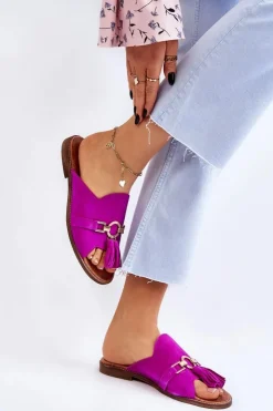 Outlet Boto Damskie Zamszowe Klapki Lewski Shoes 3226 Fuksja
