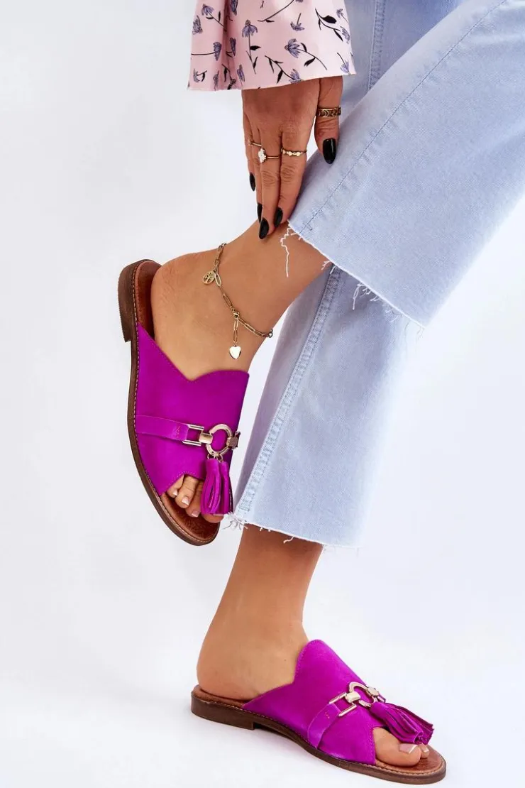 Outlet Boto Damskie Zamszowe Klapki Lewski Shoes 3226 Fuksja