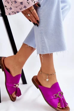 Outlet Boto Damskie Zamszowe Klapki Lewski Shoes 3226 Fuksja