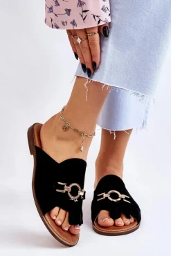 Damskie Boto Damskie Zamszowe Klapki Lewski Shoes 3226 Czarne