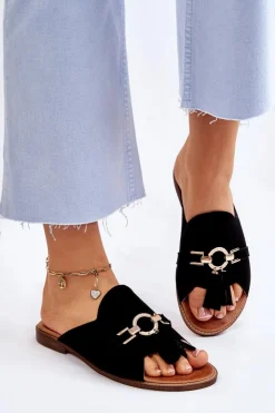 Damskie Boto Damskie Zamszowe Klapki Lewski Shoes 3226 Czarne