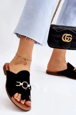 Damskie Boto Damskie Zamszowe Klapki Lewski Shoes 3226 Czarne