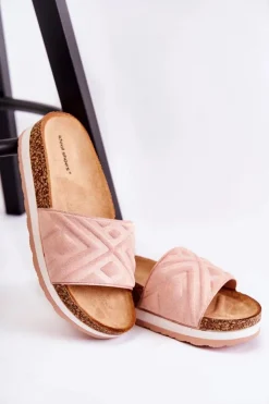 Damskie Boto Damskie Zamszowe Klapki Na Masywnej Platformie Różowe Heritta