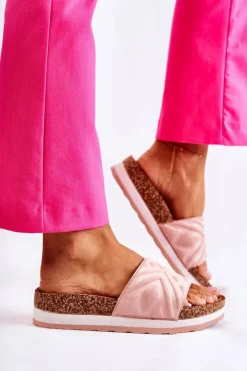 Damskie Boto Damskie Zamszowe Klapki Na Masywnej Platformie Różowe Heritta