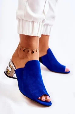 Boto Klapki Na Obcasie|Klapki Damskie Klasyczne*Damskie Zamszowe Klapki Na Obcasie Granatowe Marine