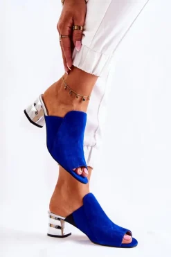 Boto Klapki Na Obcasie|Klapki Damskie Klasyczne*Damskie Zamszowe Klapki Na Obcasie Granatowe Marine