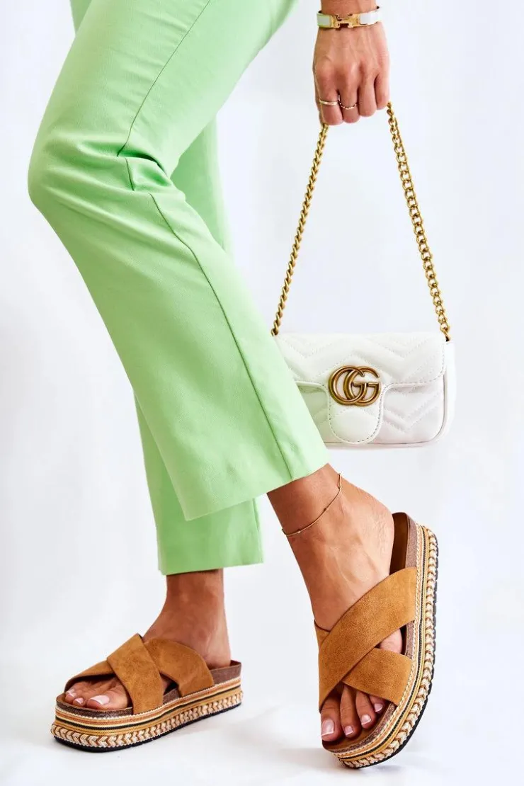 Damskie Boto Damskie Zamszowe Klapki Na Platformie Camel Jossie