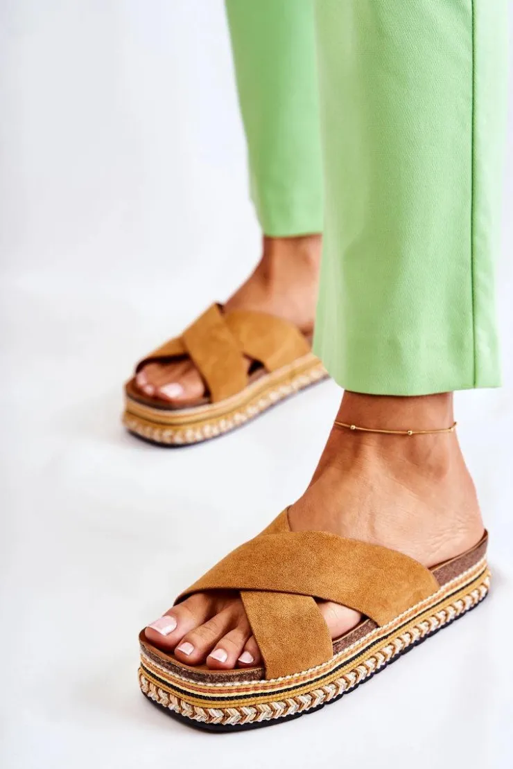 Damskie Boto Damskie Zamszowe Klapki Na Platformie Camel Jossie