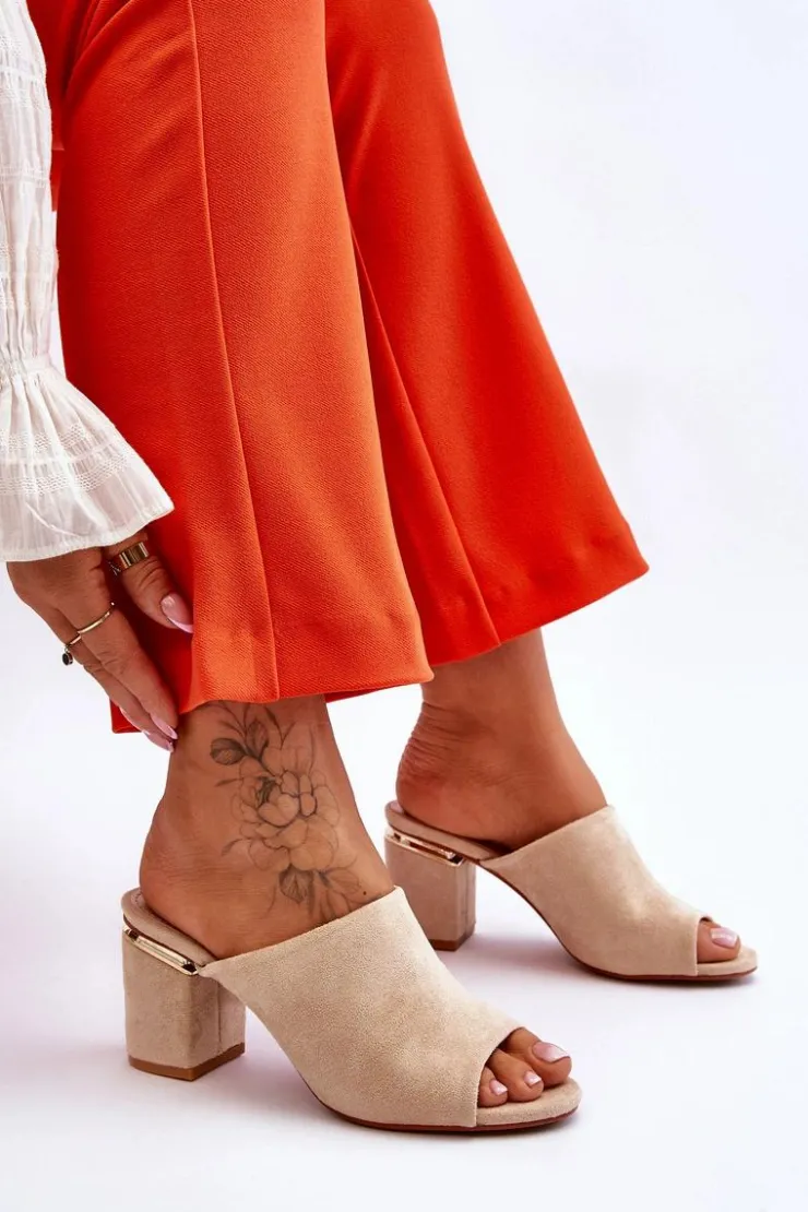 Damskie Buty damskie Vinceza Damskie Zamszowe Klapki Na Obcasie Beżowe Carter