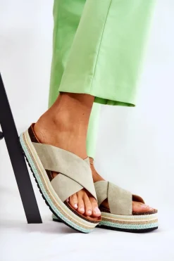 Boto Klapki Na Platformie|Klapki Damskie Klasyczne*Damskie Zamszowe Klapki Na Platformie Zielone Neriko