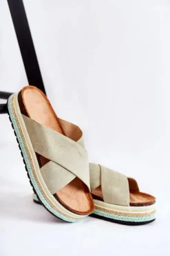 Boto Klapki Na Platformie|Klapki Damskie Klasyczne*Damskie Zamszowe Klapki Na Platformie Zielone Neriko