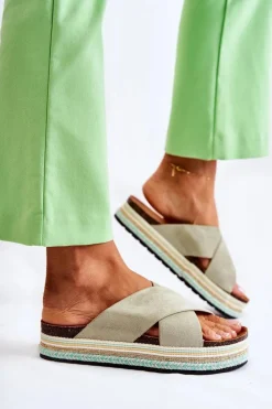 Boto Klapki Na Platformie|Klapki Damskie Klasyczne*Damskie Zamszowe Klapki Na Platformie Zielone Neriko