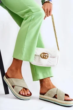 Boto Klapki Na Platformie|Klapki Damskie Klasyczne*Damskie Zamszowe Klapki Na Platformie Zielone Neriko