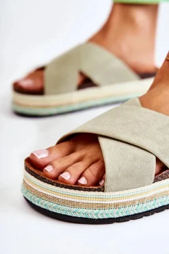 Boto Klapki Na Platformie|Klapki Damskie Klasyczne*Damskie Zamszowe Klapki Na Platformie Zielone Neriko