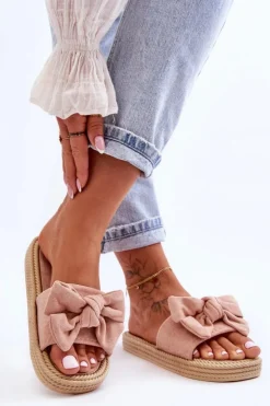 Boto Klapki Damskie Klasyczne*Damskie Zamszowe Klapki Z Kokardą Różowe Fency