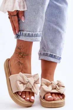 Damskie Boto Damskie Zamszowe Klapki Z Kokardą Beżowe Fency