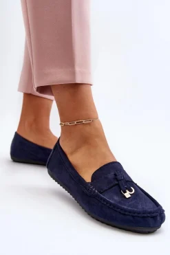 Online Boto Damskie Zamszowe Klasyczne Mokasyny Granatowe Ontala Niebieski