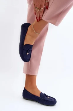 Online Boto Damskie Zamszowe Klasyczne Mokasyny Granatowe Ontala Niebieski