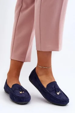 Online Boto Damskie Zamszowe Klasyczne Mokasyny Granatowe Ontala Niebieski
