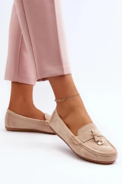 New Boto Damskie Zamszowe Klasyczne Mokasyny Beżowe Ontala