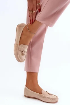 New Boto Damskie Zamszowe Klasyczne Mokasyny Beżowe Ontala