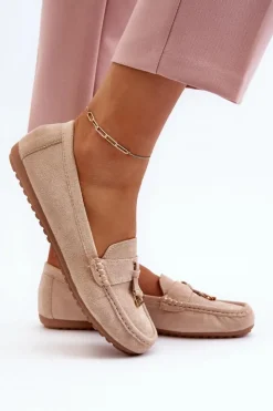 New Boto Damskie Zamszowe Klasyczne Mokasyny Beżowe Ontala