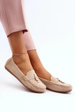 New Boto Damskie Zamszowe Klasyczne Mokasyny Beżowe Ontala