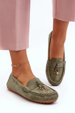 Damskie Boto Damskie Zamszowe Klasyczne Mokasyny Zielone Ontala